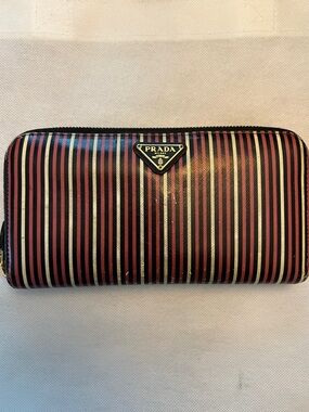 Prada Striped Zip-Around Multicolor Long Wallet